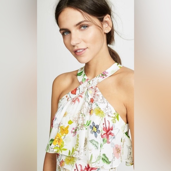 Parker Fillipa Sleeveless Halter Neck High/Low Ruffle Maxi Dress Floral Sangria - Picture 9 of 10